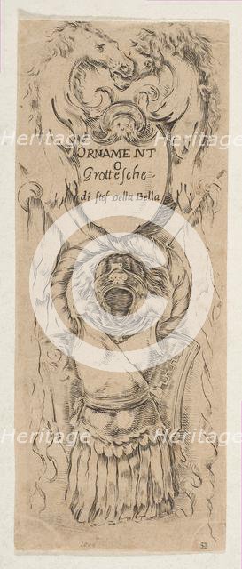 Two Horse Heads Framing a Shield, ca. 1653. Creator: Stefano della Bella.