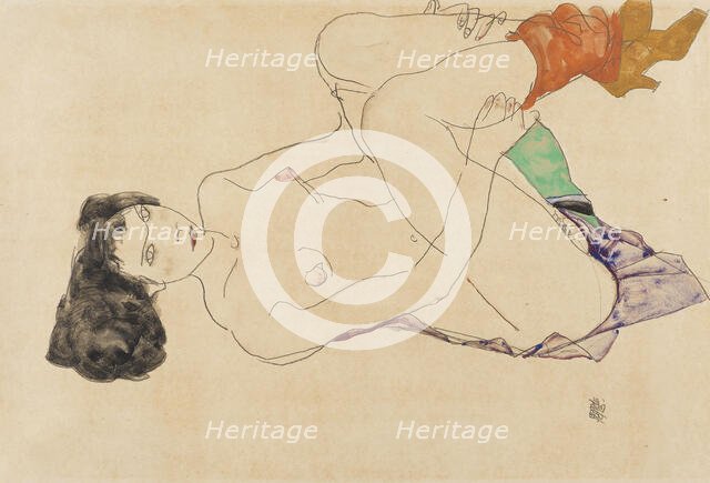 Lying female nude with legs drawn up, 1913. Creator: Schiele, Egon (1890-1918).