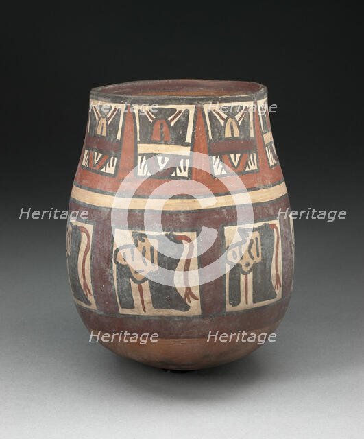 Jar Depicting Bands of Trophy Heads and Seeds, 180 B.C./A.D. 500. Creator: Unknown.