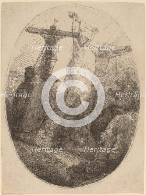 Christ Crucified between the Two Thieves: an Oval Plate, c. 1641. Creator: Rembrandt Harmensz van Rijn.