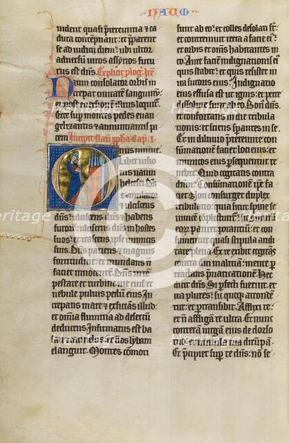 Initial O: Nahum Lamenting the Fall of Nineveh; Marquette Bible, about 1270. Creator: Unknown.