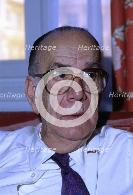 Camilo Jose Cela (1916-2002), Spanish writer and Nobel Prize of Literature, portrait, 1989.