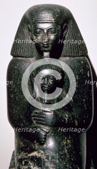 Egyptian statuette of Sehenmut and his ward the Princess Neferure, c.14th century BC. Artist: Unknown