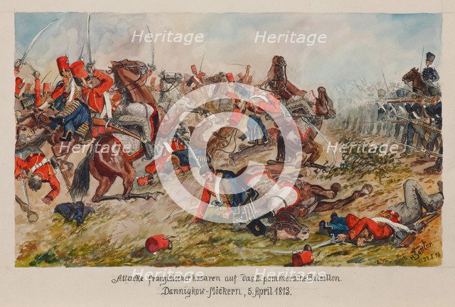  The attack of the French hussars on the 2nd Pomeranian Battalion. Dannigkow-Möckern, 5 April 1813.