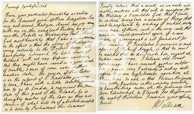 Letter from William Augustus to Thomas Pelham-Holles, 23rd April 1746.Artist: William Augustus Cumberland