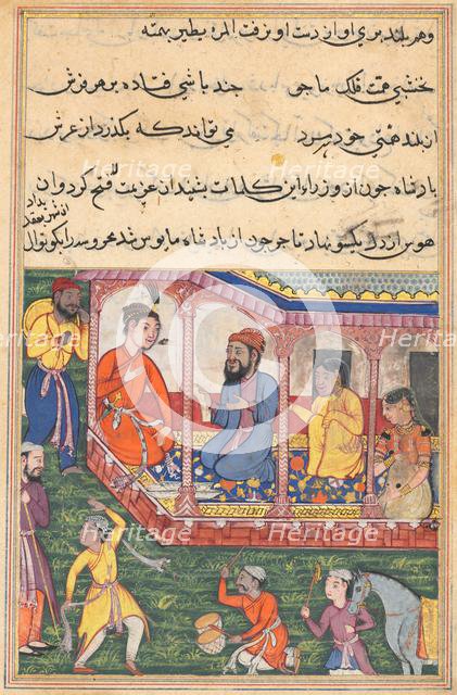 Page from Tales of a Parrot (Tuti-nama): Thirty-sixth night: Mahrusa’s marriage..., c. 1560. Creator: Unknown.