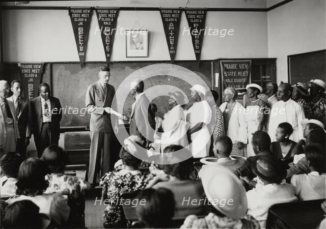 Carl W. Huser, State Director of WPA education program, presenting awards, 1935 - 1943. Creator: Unknown.