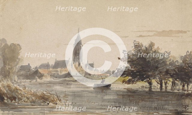 View of a town, seen from across a river, 1828-1897. Creator: Adrianus Eversen.