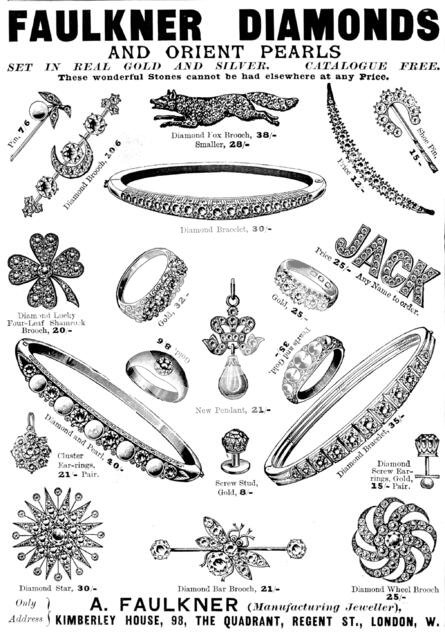 Advertisement for Faulkner Diamonds and Orient Pearls, 1898. Creator: Unknown.