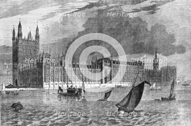 'River Front of the Parliament Houses, Westminster', 1854. Creator: Unknown.