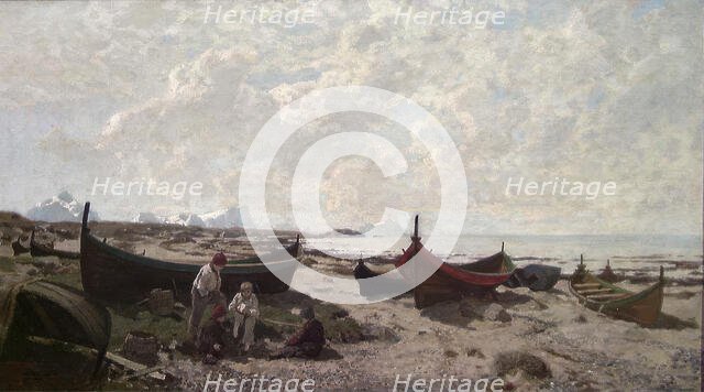 Boats on the Beach, 1883. Creator: Otto Sinding.