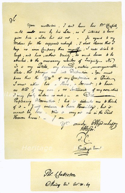 Letter from Thomas Chatterton to William Barrett, 1769.Artist: Thomas Chatterton