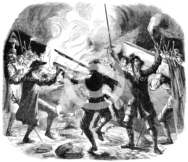 Sacheverel rioters destroying the furniture of the chapel near Lincoln's Inn, London, 19th century. Artist: Unknown