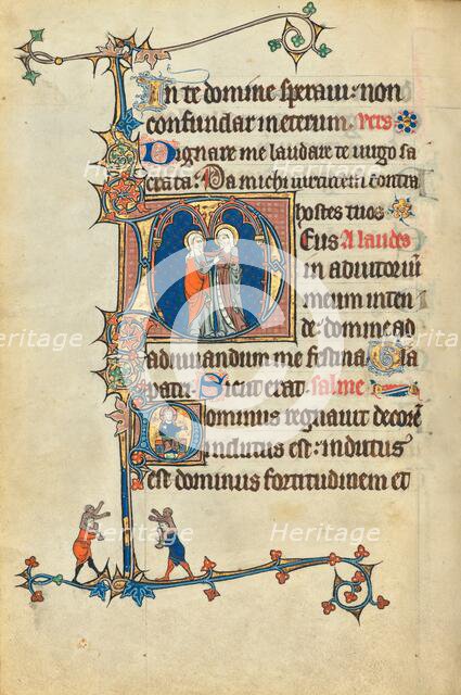 Initial D: The Visitation: Initial D: The Lord Enthroned; Ruskin Hours, about 1300. Creator: Unknown.