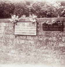 Sign in memory of civilians who were shot by the Germans, Dinant, Belgium, c1914-c1918. Artist: Unknown.