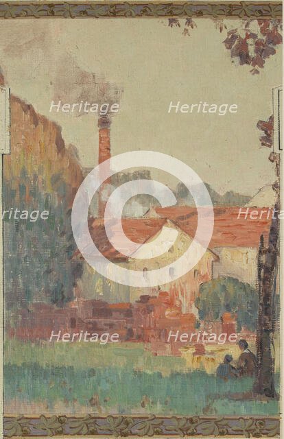 Esquisse pour la mairie de Fresnes : paysage rural en lisière de forêt, 1905. Creator: Jean Constant Pape.
