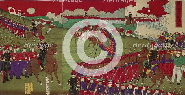 The Great Training Maneuvers by Various Army Corps (Shotai dai choren no zu). Artist: Chikanobu, Toyohara (1838–1912)
