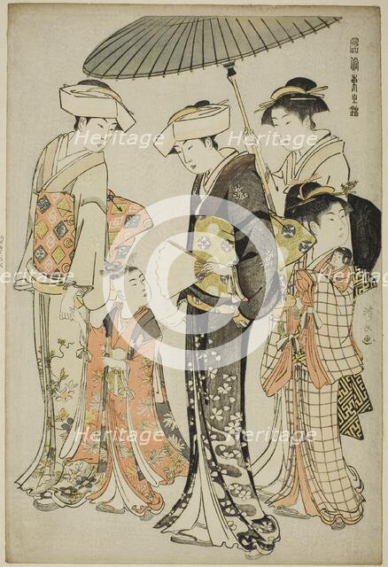 A Girl and Four Servants, from the series "A Brocade of Eastern Manners..., c. 1783/84. Creator: Torii Kiyonaga.