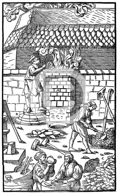 Blast furnace for smelting iron ore, 1556. Artist: Unknown