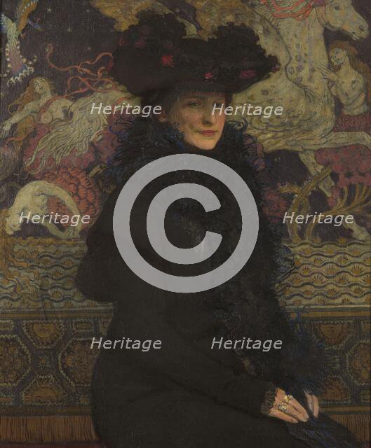 Portrait of Wife with Pegasus in the Background, 1913. Creator: Jozef Mehoffer.