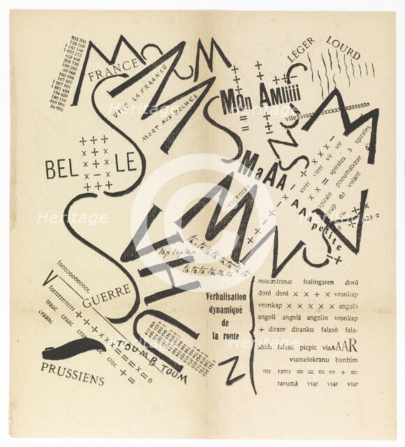 Parole consonanti vocali numeri in Libertà. (I paroliberi Futuristi), 1915. Creator: Marinetti, Filippo Tommaso (1876-1944).
