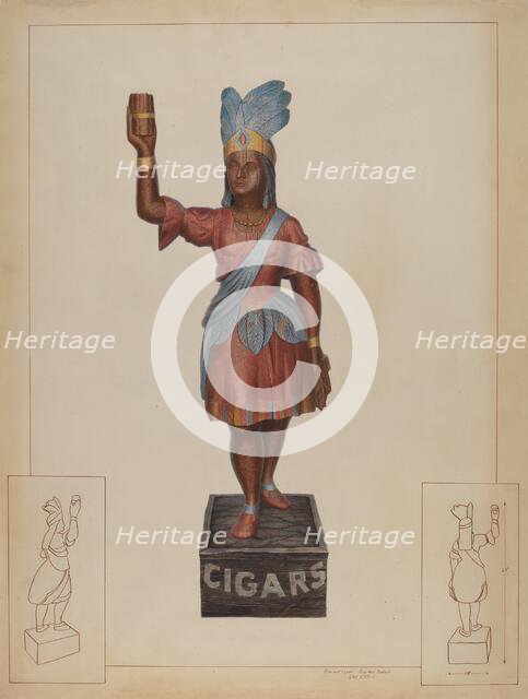 Cigar Store Indian, c. 1937. Creator: Edward L Loper.