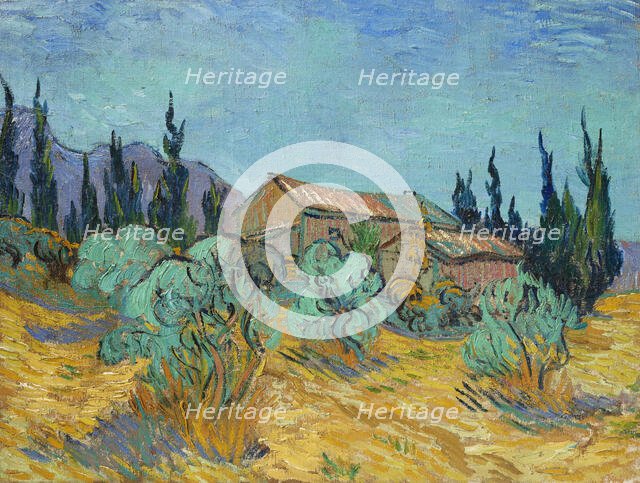 Cabanes de bois parmi les oliviers et cyprès (Wooden Cabins among the Olive Trees...), 1889. Creator: Gogh, Vincent, van (1853-1890).