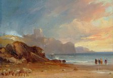 Seascape with Castle and Figures, 1850. Creator: Horatio McCulloch.