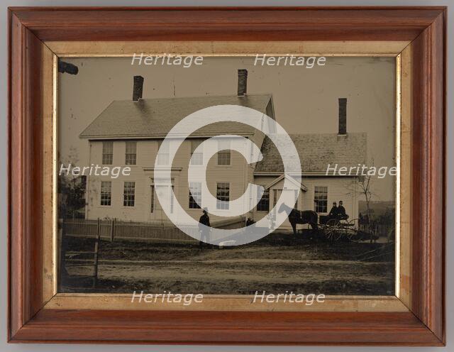 Untitled (House with Horse-Drawn Carriage and Three People), 1865. Creator: Unknown.