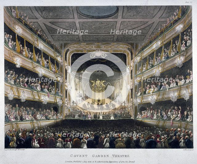 Interior view of Covent Garden Theatre, Bow Street, Westminster, London, 1808. Artist: J Bluck