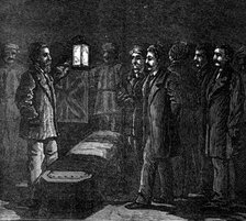 Arrival of Dr. Livingstone's remains: the coffin as it lay in the Malwa, 1874. Creator: Unknown.