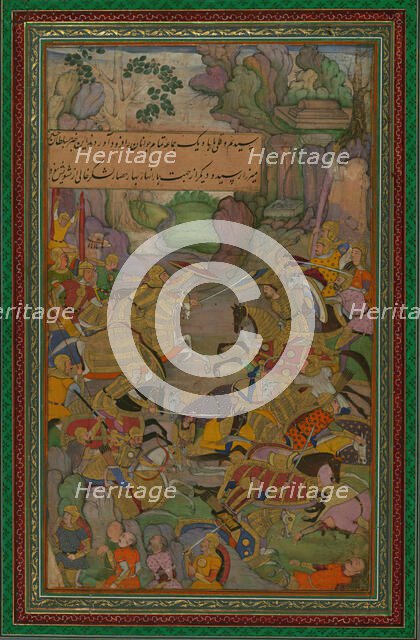Single Leaf of a Battle Scene from the Baburnamah, late 10th century AH/AD 16th century. Creator: Unknown.