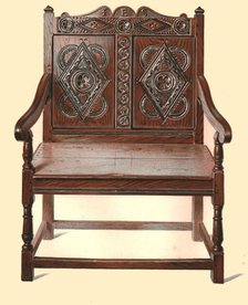 Welsh oak double chair, 1904. Artist: Shirley Slocombe.