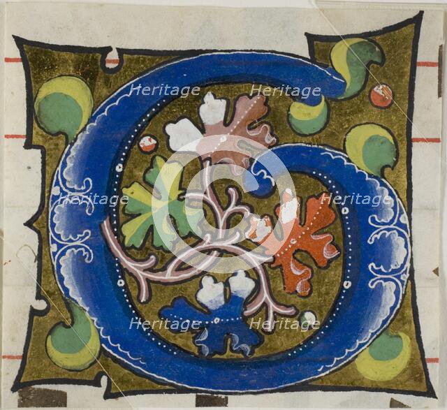 Decorated Initial "G" with Flowers from a Choir Book, 14th century or modern, c. 1920. Creator: Unknown.