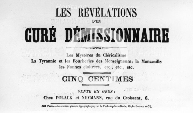 Cure Demissionnaire, from French Political posters of the Paris Commune,  May 1871. Artist: Unknown