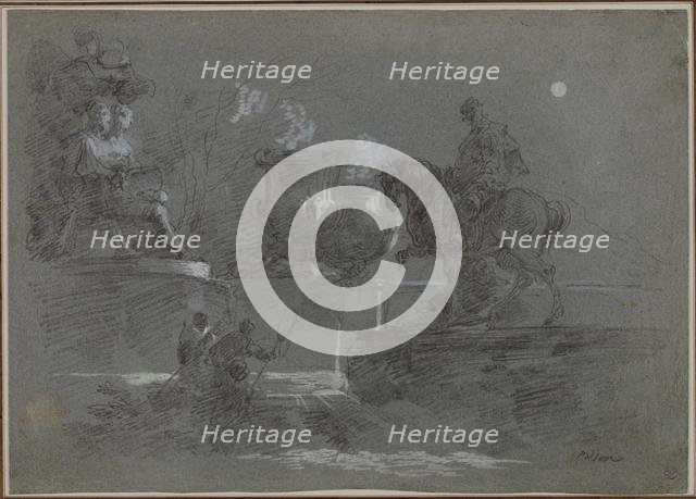 Monumental Sculpture in a Moonlit Park, c. 1842?. Creator: Giuseppe Bernardino Bison (Italian, 1762-1844).