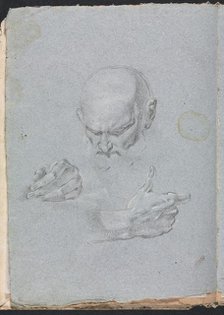 Verona Sketchbook: Head of a man with hands (page 8), 1760. Creator: Francesco Lorenzi (Italian, 1723-1787).