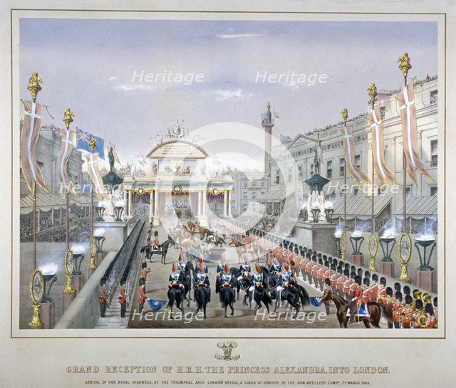 Royal reception on London Bridge, 1863.                                          Artist: Anon
