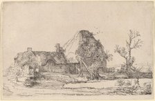 Cottages and Farm Buildings with a Man Sketching, c. 1645. Creator: Rembrandt Harmensz van Rijn.
