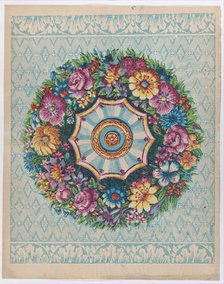 Sheet with a large floral wreath, late 18th-mid-19th century., late 18th-mid-19th century. Creator: Anon.