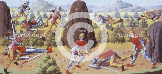Soldiers fighting on a battlefield, 1475.  Creator: Unknown.