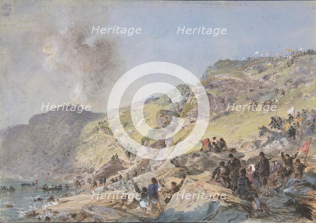 The Cliffs, Foilhummerum Bay, Valentia, the Point at Which the Shore-end of the Cable..., 1865, 1865 Creator: Robert Charles Dudley.