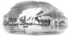 The Great Fire near London Bridge, view of the fire from the river, 1843. Creator: Unknown.