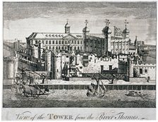 South view of the Tower of London with boats on the River Thames, 1776. Artist: Anon