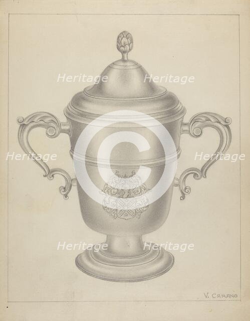 Silver Cup with Cover, c. 1937. Creator: Vincent Carano.