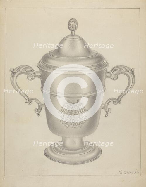 Silver Cup with Cover, c. 1937. Creator: Vincent Carano.