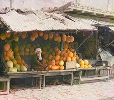 Melon vendor, Samarkand, between 1905 and 1915. Creator: Sergey Mikhaylovich Prokudin-Gorsky.