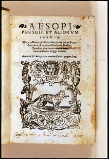 Cover of 'Aesopi phyrgis et alorium' by Aesop, 1539.  Creator: Aesop. 6th-7th century b.C..