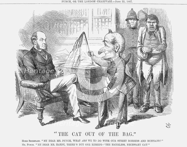 The Cat out of The Bag, 1867. Artist: John Tenniel