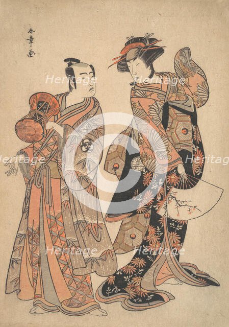 The Third Segawa Kikunojo as Ochiyo and Bando Mitsugoro as Hanbei, 5th month, 1781. Creator: Shunsho.